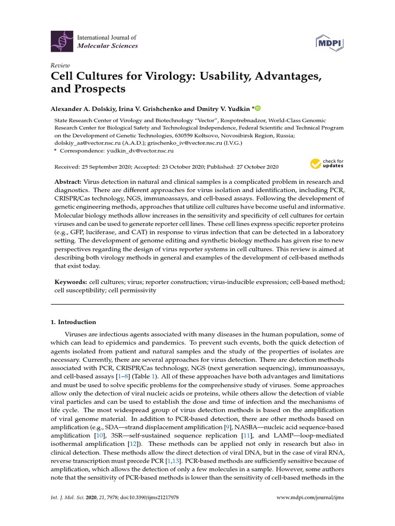 Cell Culture For Virology PDF Virus Polymerase Chain Reaction