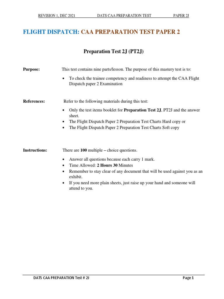 CAA Flight Dispatch Test Paper 2J | PDF | Aviation | Aerospace