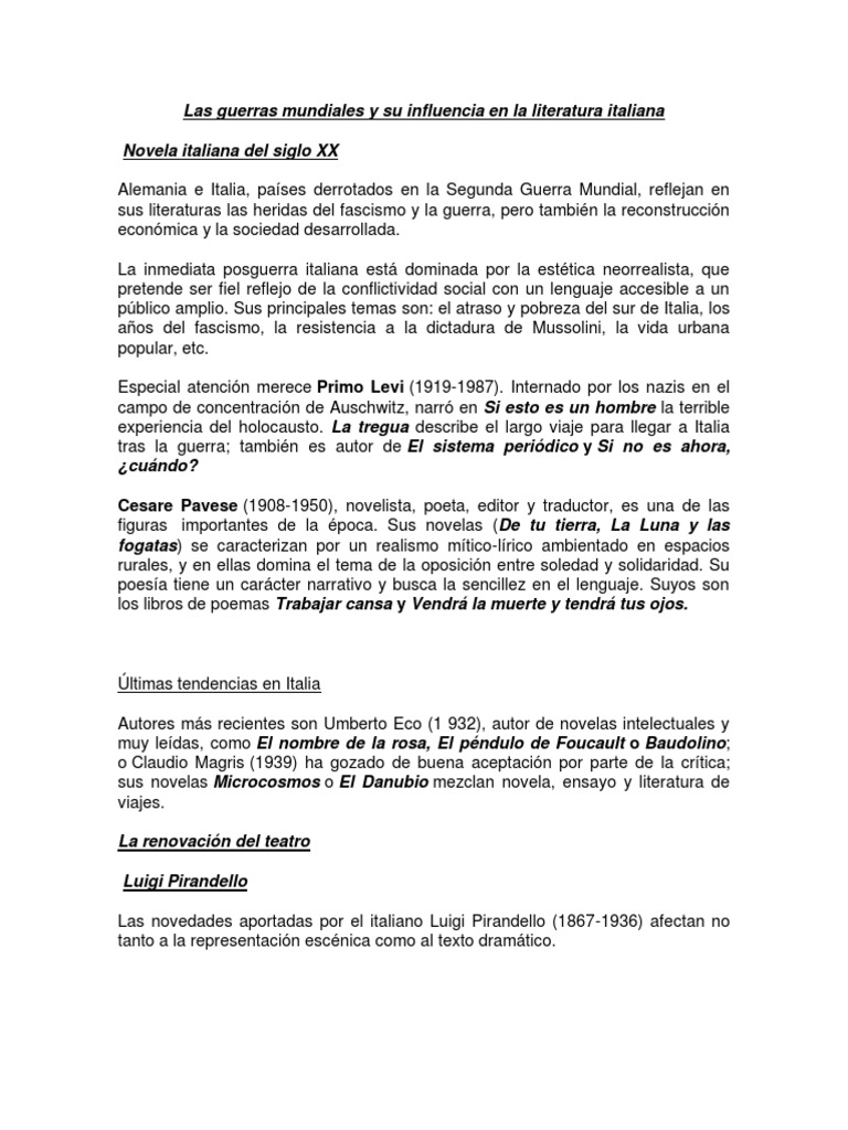 Las Guerras Mundiales y Su Influencia en La Literatura Italiana | PDF ...