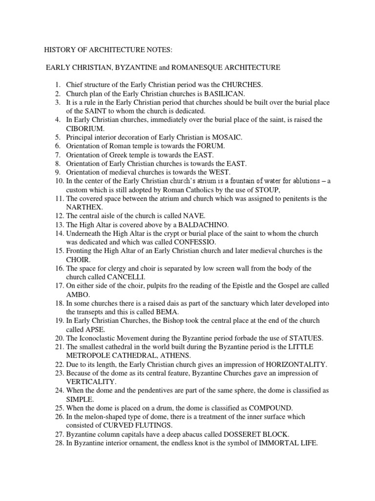 History of Architecture Notes PDF Church (Building) Dome