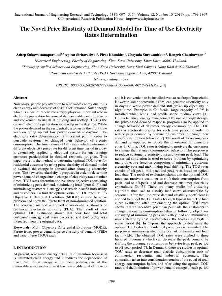 The Novel Price Elasticity of Demand Model For Time of Use Electricity ...