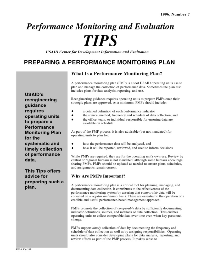 Preparing A Performance Monitoring Plan 215 | Performance Indicator ...