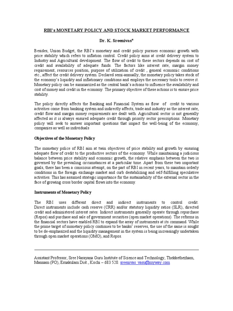 The Impact of RBI's Monetary Policy on Stock Market Performance | PDF ...