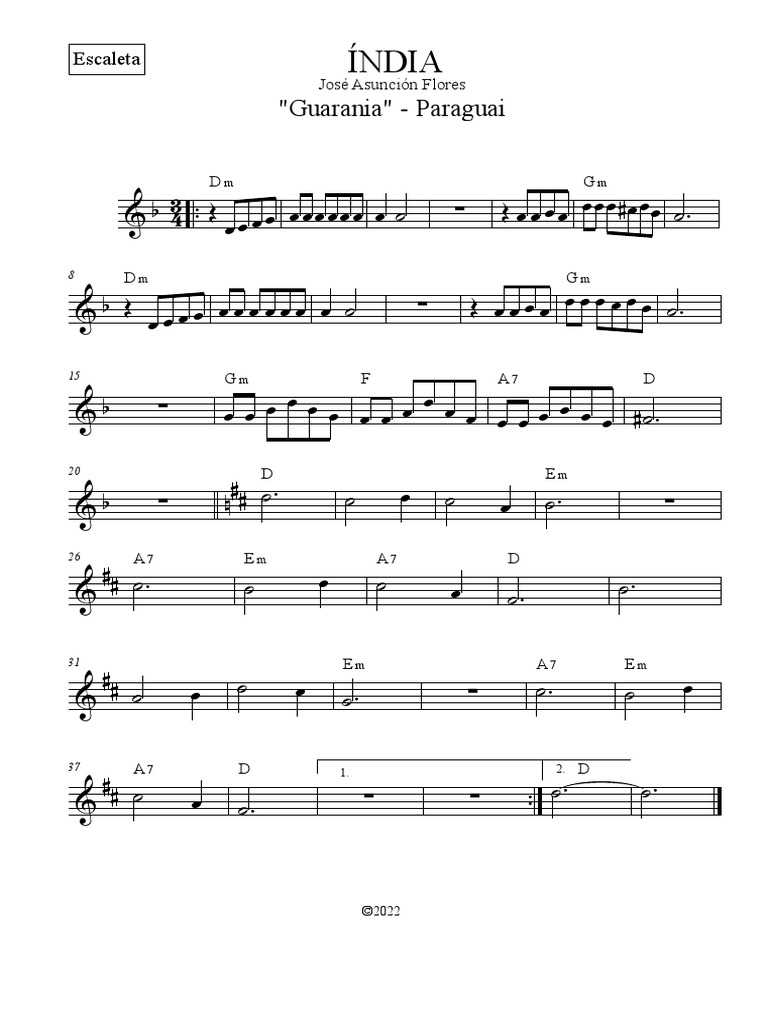 ÍNDIA (Guarania) Melodia PDF