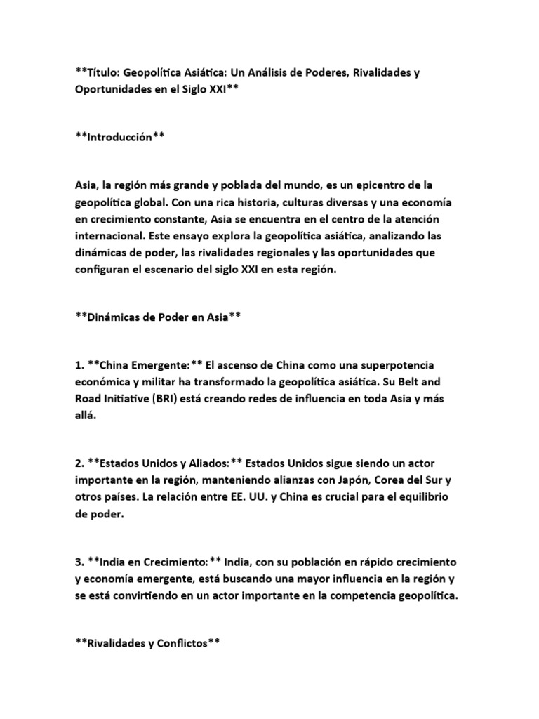 Geopolítica Asiática en el Siglo XXI | PDF
