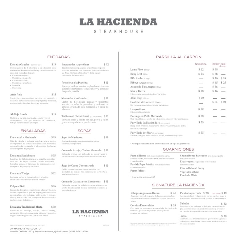 JW UIODT La Hacienda Steakhouse Menu Espanol 2019 | PDF | ensalada | filete