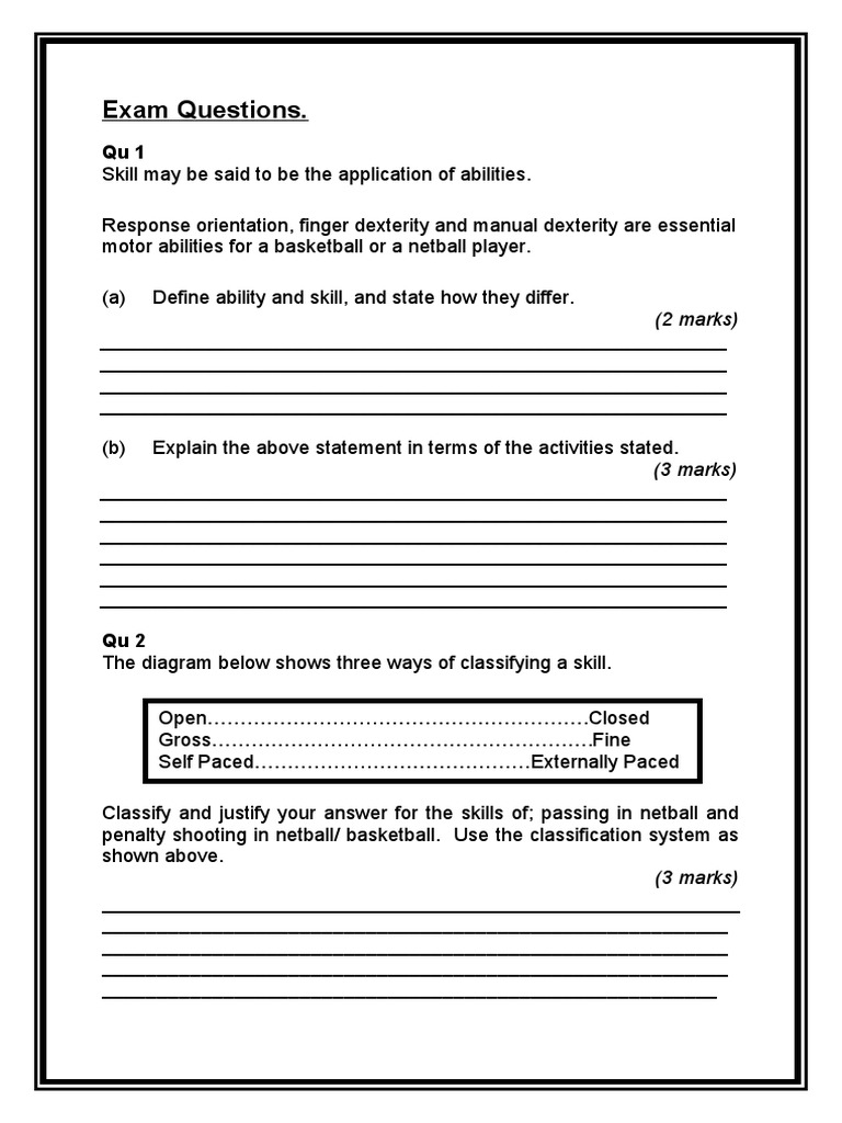 Sports Skills Exam Guide | PDF | Cognition | Cognitive Science