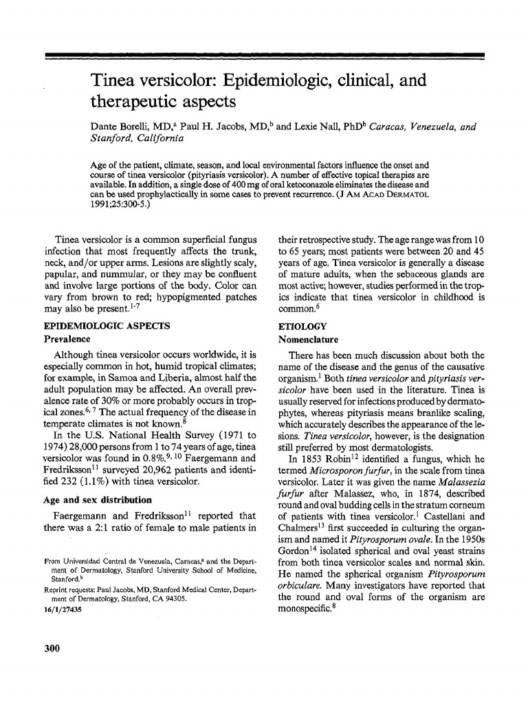 Tinea Versicolor Epidemiologic, Clinical, and Theurapeutic Effects PDF