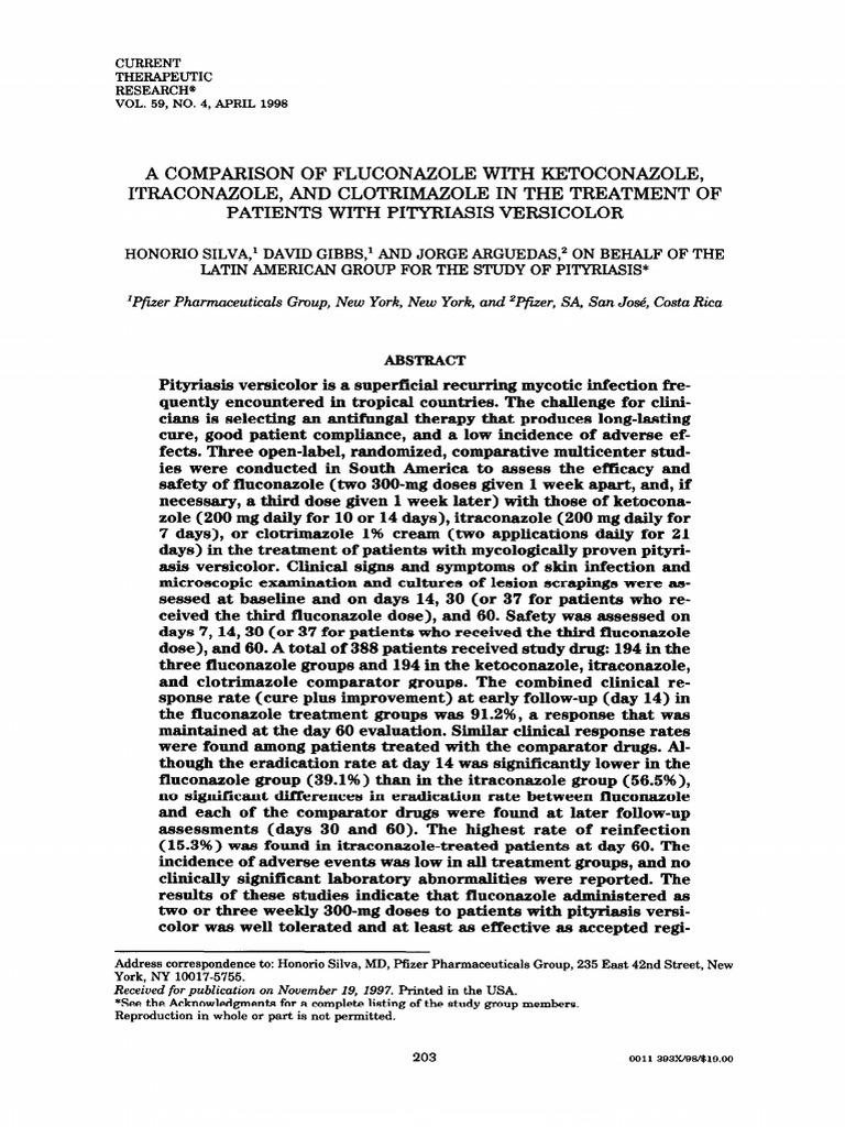 Comparison of Fluconazole With Ketoconazole, Itraconazole, and