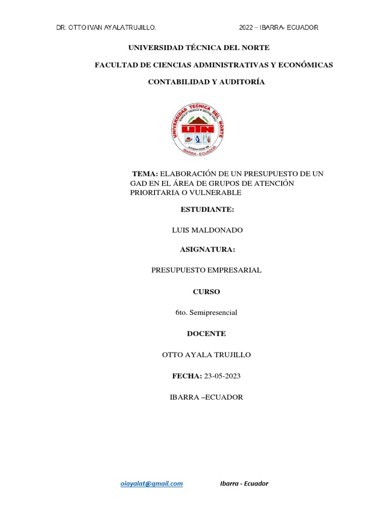 Presupuesto para Grupos Vulnerables GAD | PDF | Presupuesto | Ecuador
