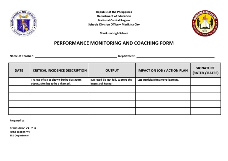 Performance Monitoring and Coaching Form | PDF