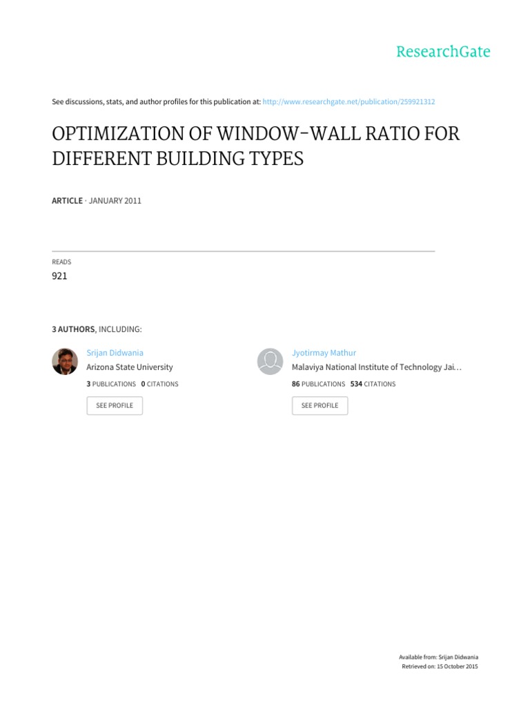 Optimization of WindowWall Ratio For Different Building Types PDF
