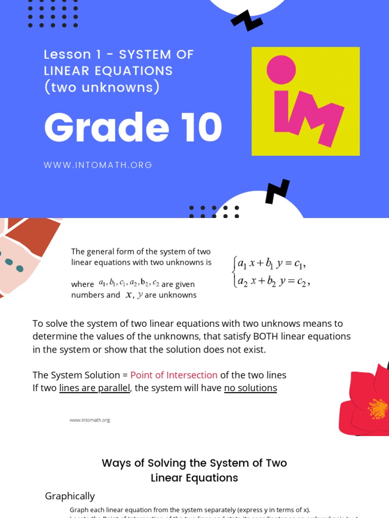 Grade 10 Linear Equations Guide | PDF | Equations | System Of Linear ...