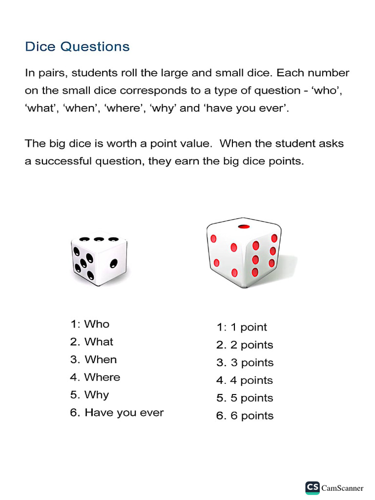 Dice Questions Games | PDF