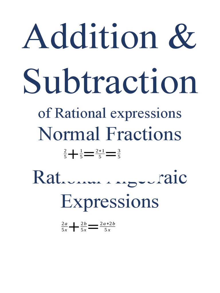 Addition and Subtraction of Rational Algebraic Expressions | PDF ...