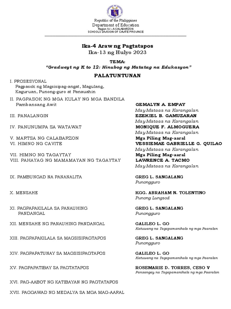 Graduation Program Examples Pdf