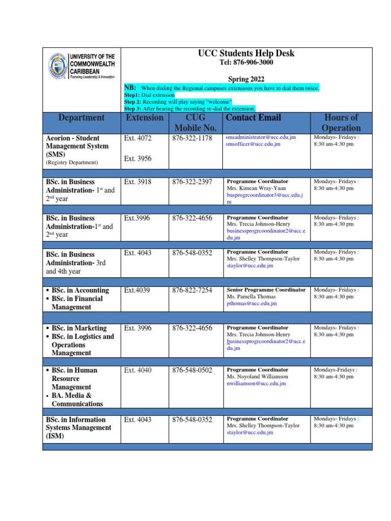 UCC Students Help Desk Phone Numbers PDF Service Industries