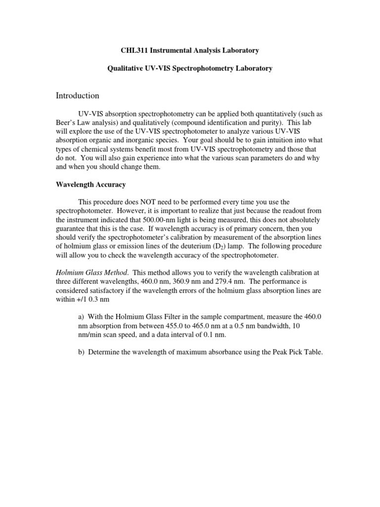 UV-VIS Spectrophotometry Lab Guide | PDF | Spectrophotometry ...