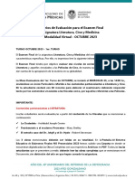 Criterios y Procedimiento de Evaluación Examen Final Modalidad Virtual - 1er. Turno OCTUBRE - LCyM 2023