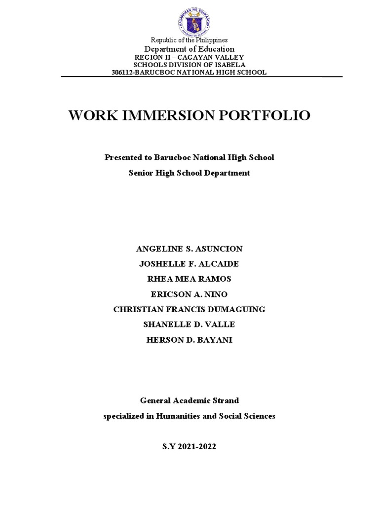 Work Immersion Portfolio Cover | PDF