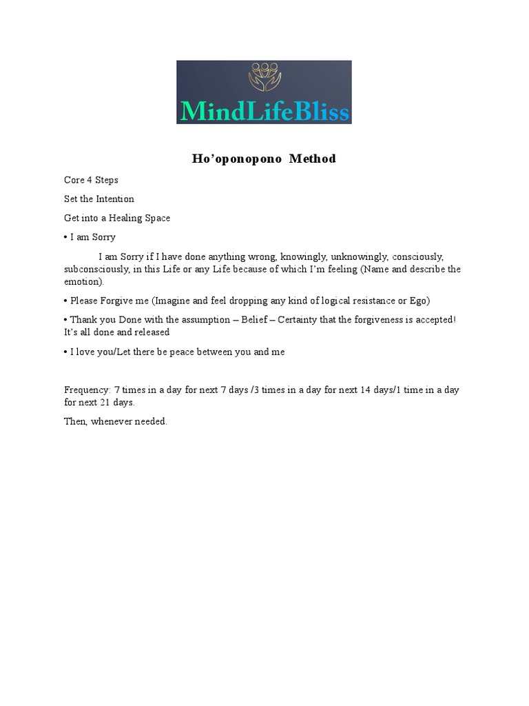 Ho’oponopono Method: Core Steps Guide | PDF