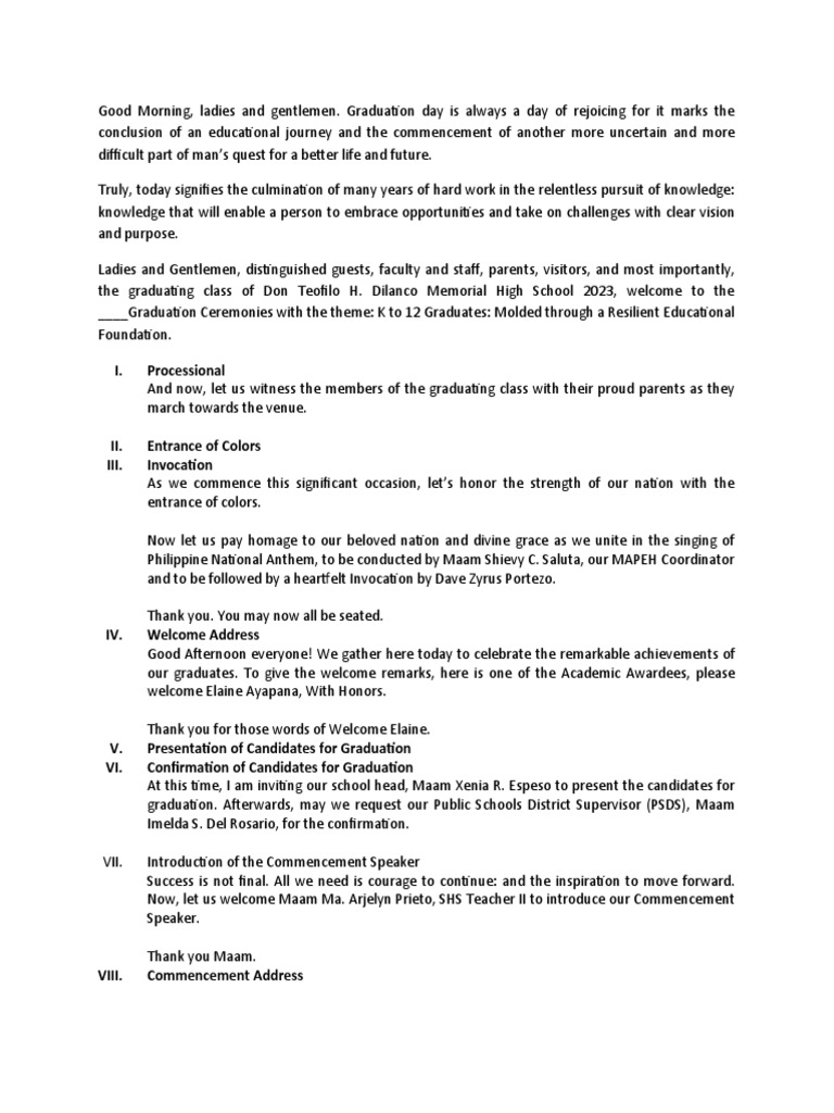 Graduation emcee script 2023 pdf