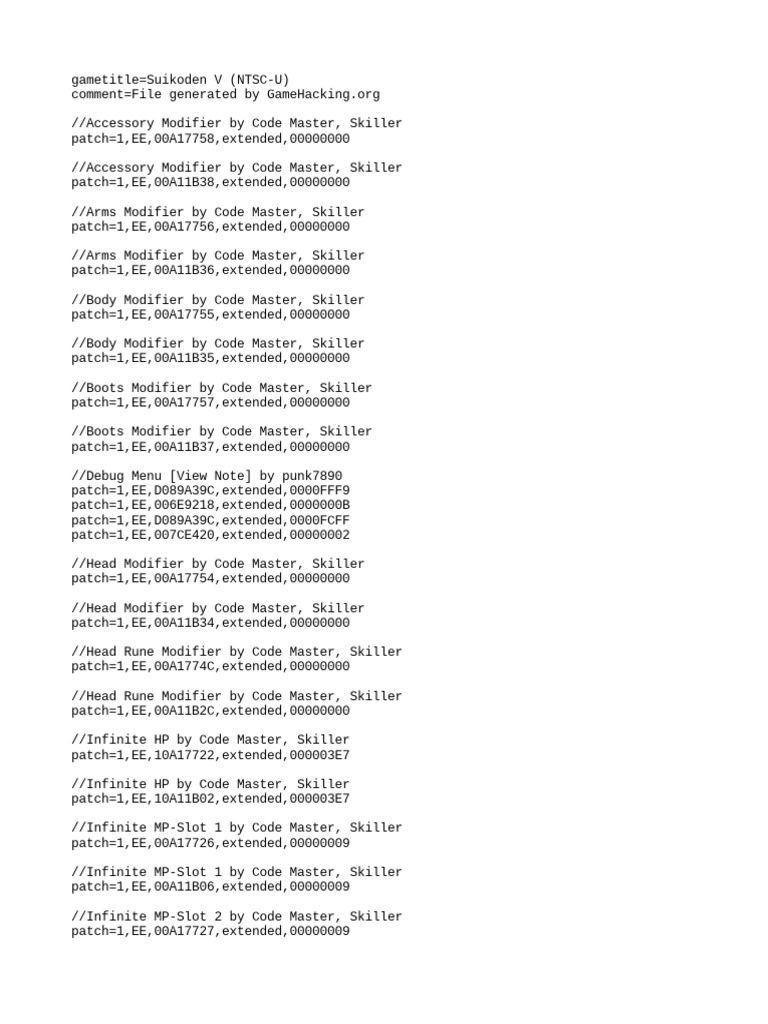 Suikoden V Cheat Codes and Patches | PDF