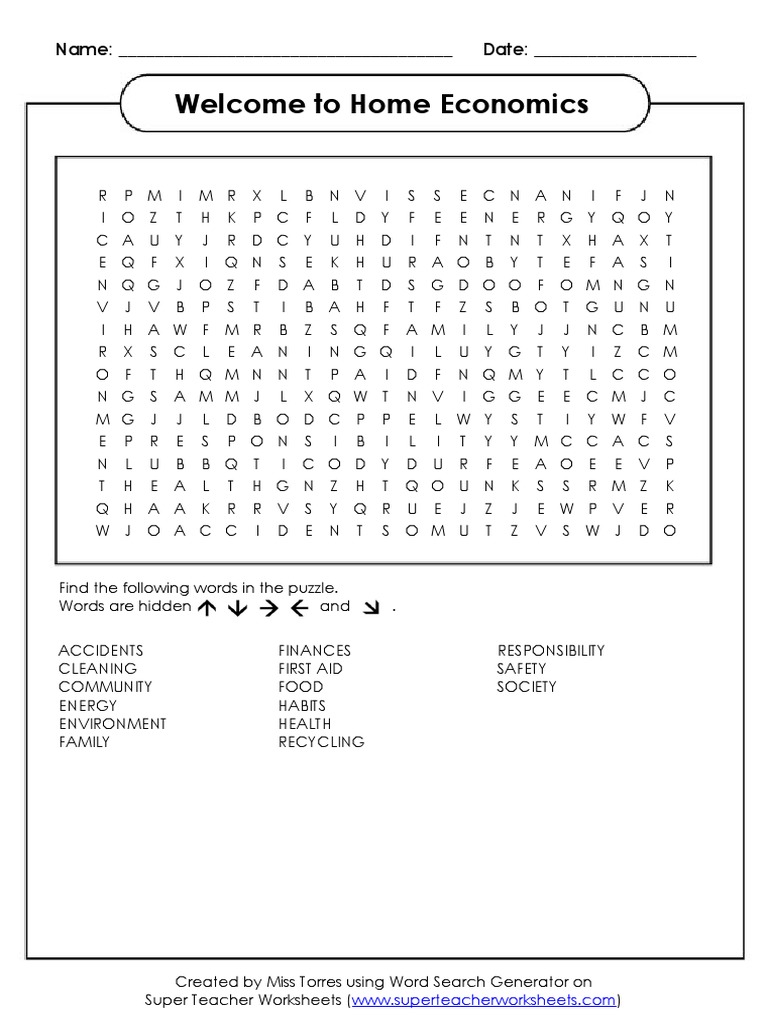 Worksheet 1 HOME EC | PDF | Word Search