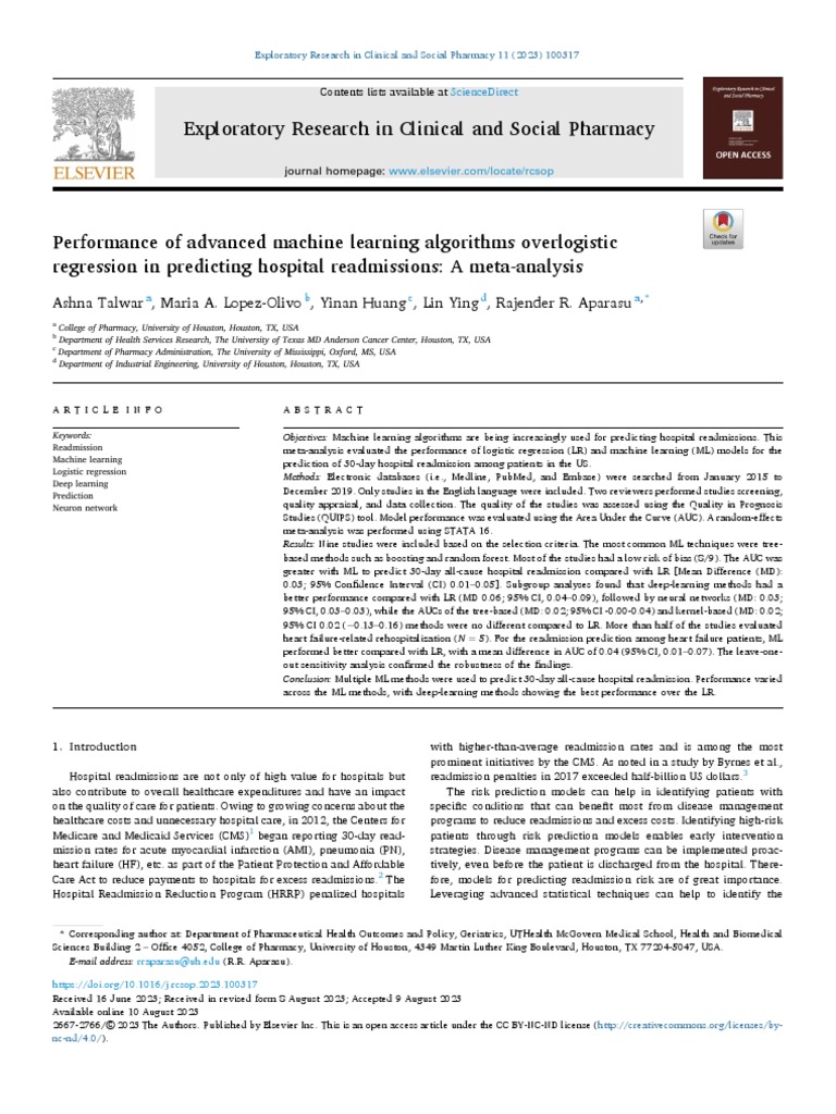 Performance of advanced machine learning algorithm 2023 exploratory