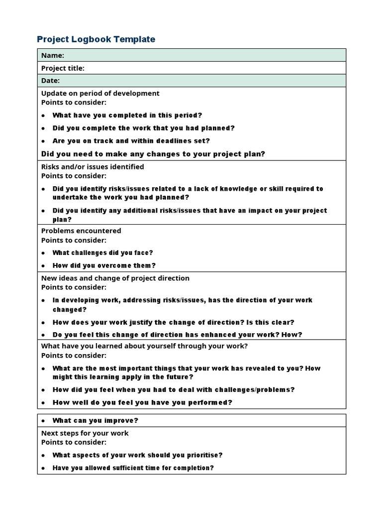 Project Logbook Template Guide | PDF | Business