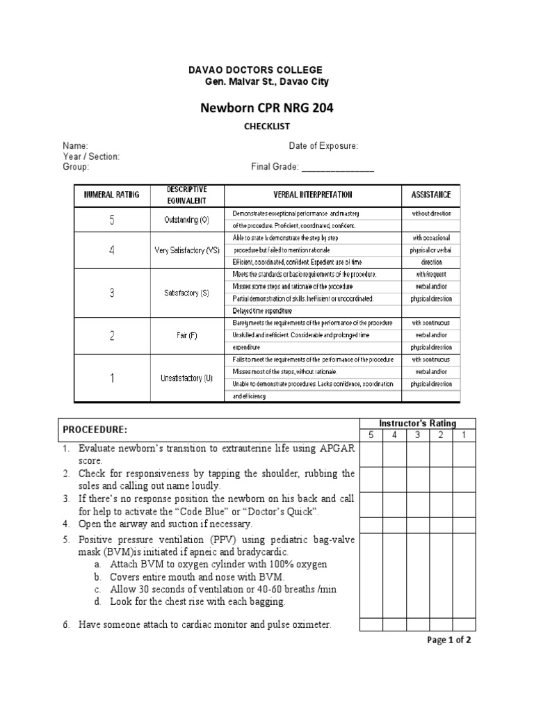 Newborn CPR cHECKLIST 2011 2 | PDF | Cardiopulmonary Resuscitation ...