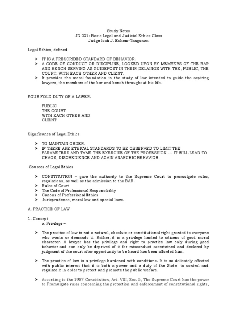 Study Notes For Legal and Judicial Ethics | PDF | Lawyer | Practice Of Law
