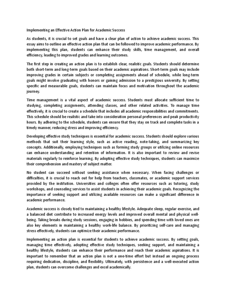 Implementing an effective action plan for academic success pdf goal