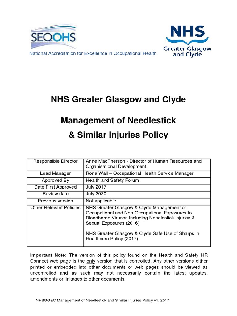 Management of Needlestick and Similar Injuries Policy 2017 2 PDF