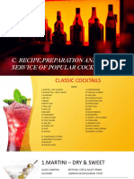 Recipe, Preparation and Service of Popular Cocktails