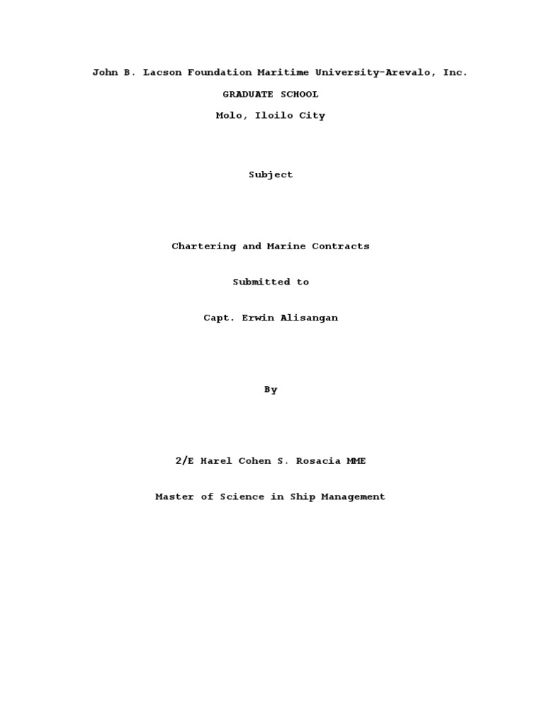 Marine Chartering and Contracts Module PDF