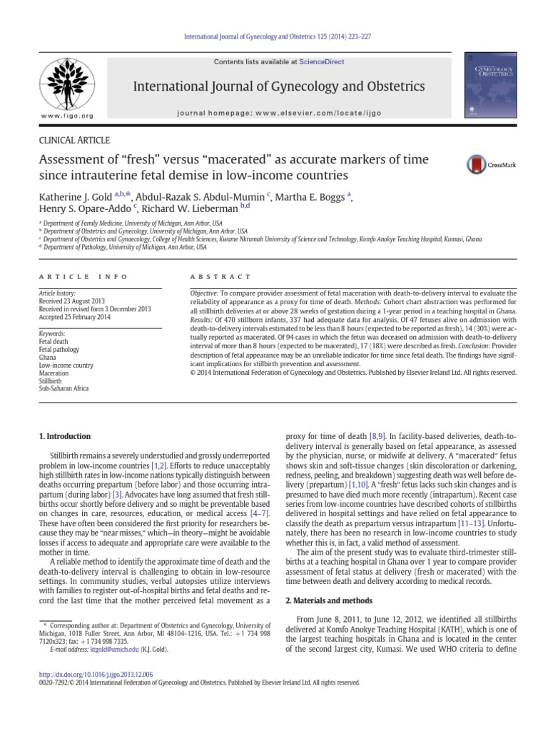 Assessment of Fresh Vs Macerated As Acurate Markers of Time Since IUFD
