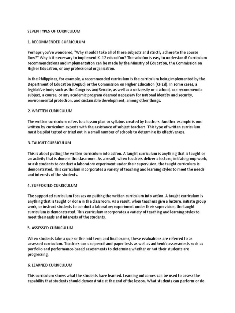 7 Types Of Curriculum With Examples