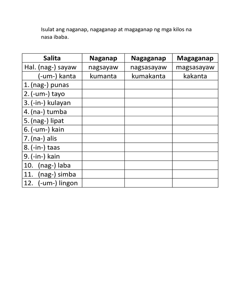 Filipino - Practice Test - Aspekto NG Pandiwa | PDF