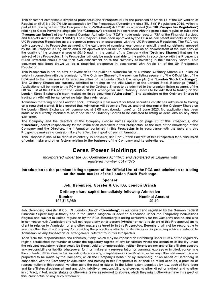 Ceres_Power_Prospectus_26_June_2023 PDF Trade Secret Stocks