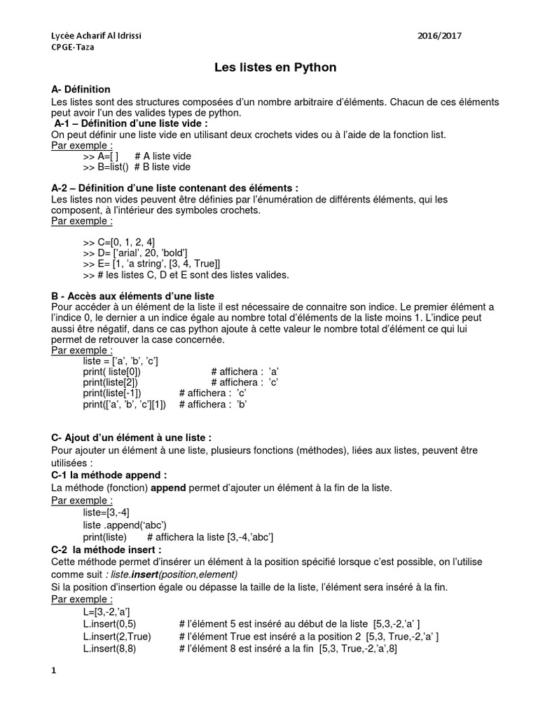 Les Listes en Python | PDF | Structure de contrôle | Python (Langage de ...