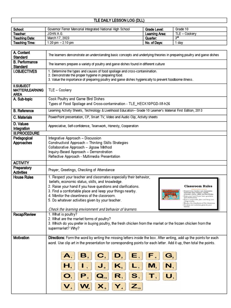 Lesson Plan q3 Week 6 g10 Cookery | PDF | Foodborne Illness | Cooking