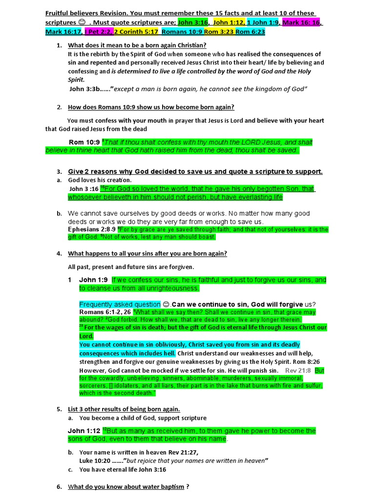 23FB Questions PDF Baptism Born Again