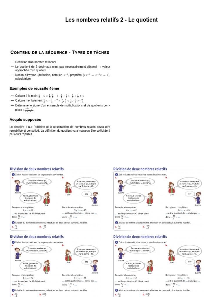 Quotient des Nombres Relatifs : Définition et Propriétés | PDF ...
