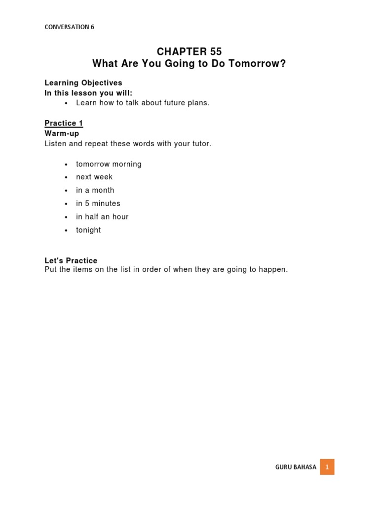 Tomorrow's Plans and Activities | PDF | Learning | Human Communication