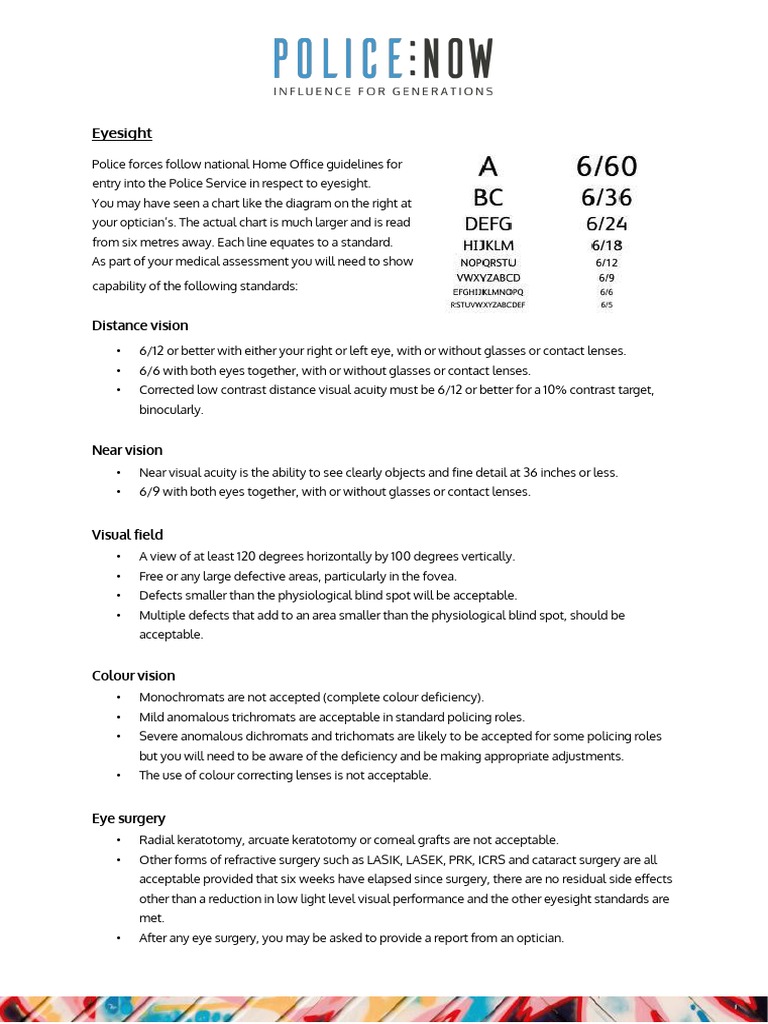 Police Eyesight Standards and Requirements | PDF