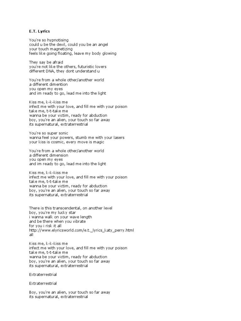 E.T. Lyrics | PDF | Self-Improvement | General Fiction