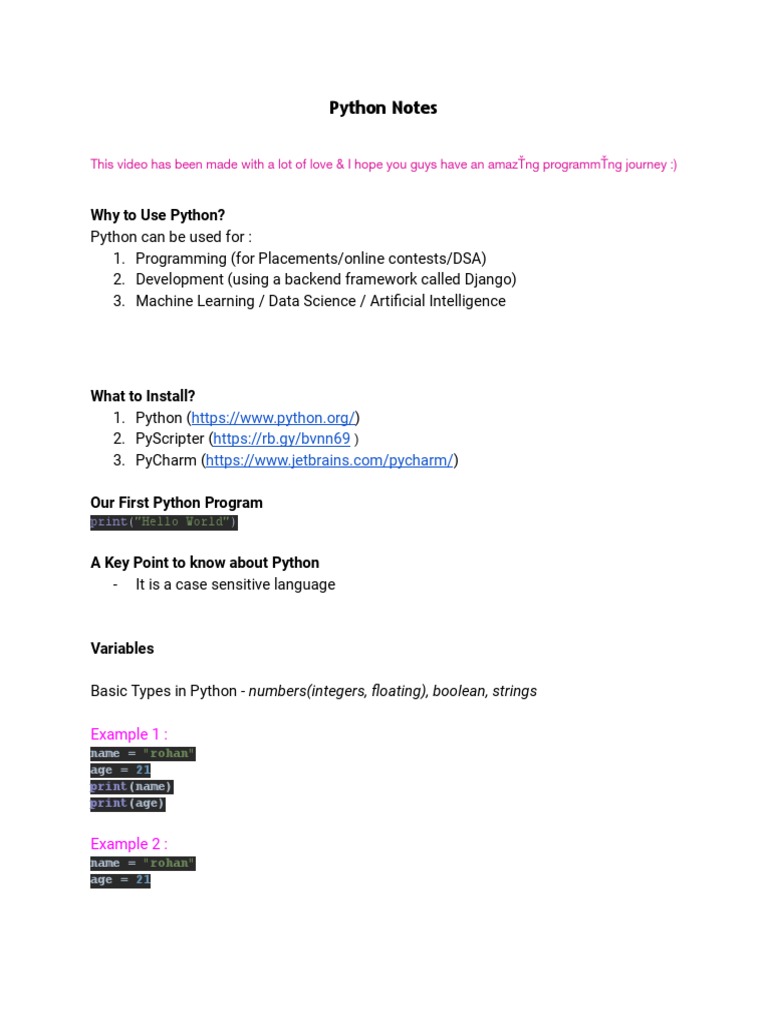 Python Notes-2024 | PDF | Python (Programming Language) | Boolean Data Type