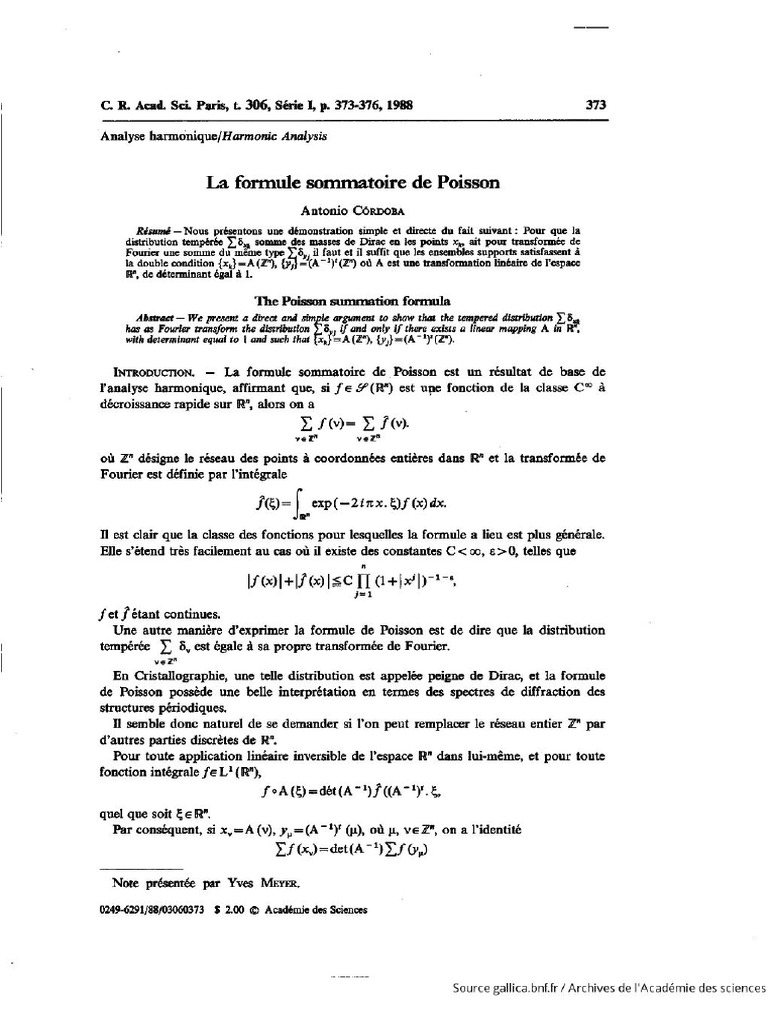 Córdoba 1988 Formule Sommatoire de Poisson PDF — free download
