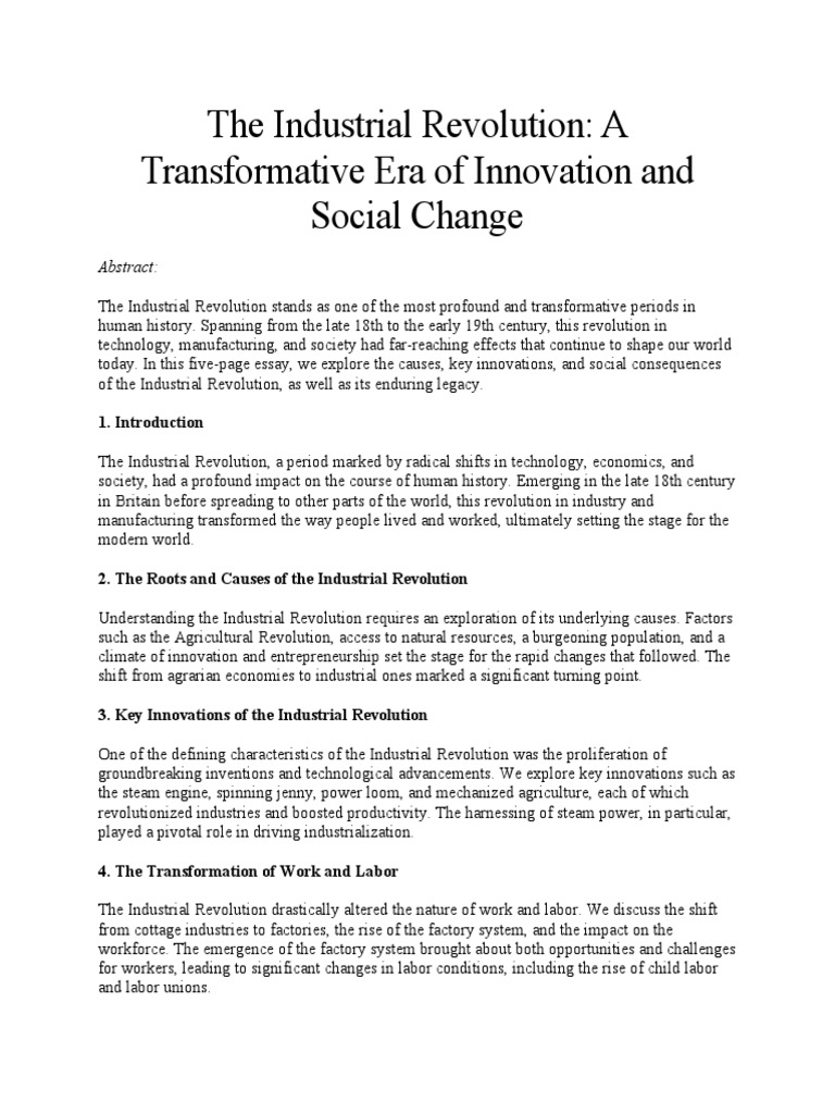 The Industrial Revolution A Transformative Era of Innovation and Social ...